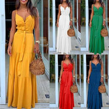 Fashion Sexy Women Sleeveless Backelss Summer Dress 2021 Yellow White Casual Dress Spaghetti Strap Dresses Button Long Dress 2024 - buy cheap