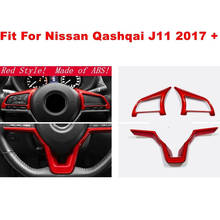 Moldura para volante de carro, estilo vermelho, cromado, abs, acessório de automóvel, nissan qashqai j11 2017 2018 2019 2024 - compre barato