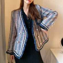 Korean Small Fragrance Wind Coats Jacket Women 2020 Autumn And Winter New Ladies Vintage Thin Tweed Tassel Beading Outerwear 2024 - buy cheap