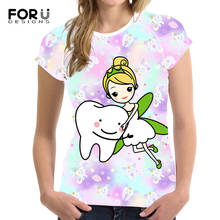 Forudesigns kawaii dentista & dente de fadas 3d impressão camisetas verão para as mulheres harajuku feminino topos camisa mulher manga curta 2020 2024 - compre barato
