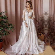 Vintage Wedding Dress Boho Appliques Bohemian Wedding Gown Long Sleeve Custom Made White Ivory Lace Bridal Dress 2024 - buy cheap