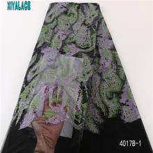 Best Selling Tulle African Lace Fabric Nigerian 2021 High Quality French Net Embroidery with Sequins 5 Yard Women Dress KS4017B 2024 - buy cheap