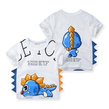 Модная футболка с динозавром из мультфильма детские белые футболки с короткими рукавами для мальчиков, летние хлопковые топы для маленьких детей 2020, одежда для мальчиков от 3 до 8 лет 2024 - купить недорого