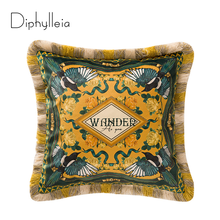 Diphylleia Rustic Style Cushion Cover Birds And Flowers Velvet American Garden Outdoor Fringed Pillow Case Luxury Coussins 2024 - buy cheap
