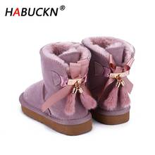 HABUCKN-Botas de nieve de piel auténtica para niños, zapatos cálidos de invierno, con borla colgante, bonitos 2024 - compra barato