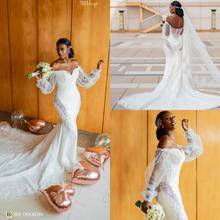 Elegante sereia vestidos de casamento fora do ombro rendas appliqued manga longa praia vestido de casamento vestidos de noiva plus size robes 2024 - compre barato