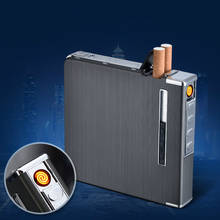Чехол для 20 сигарет, тонкая металлическая Автоматическая сигарета, USB аккумуляторная ветрозащитная зажигалки, аксессуары для курения 2024 - купить недорого