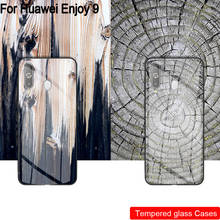 Funda de teléfono de vidrio templado con patrón de madera maciza para Huawei Enjoy 9, carcasa protectora con patrón de mármol negro Enjoy9, Huawei Enjoy9 2024 - compra barato