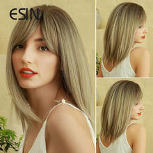 ESIN Synthetic Gray Gold Medium Long Straight Wig with Bangs INS Cosplay Natural Wigs for Women Heat Resistant Hair 2024 - buy cheap