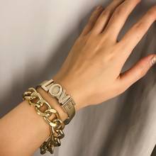 Drop Shipping Crazy Punk Leather LOVE Large Link Chain Bangle Bracelet Fashion Jewelry Combo 2024 - buy cheap