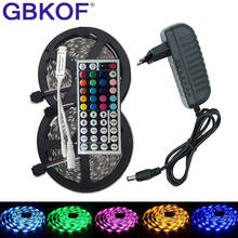 GBKOF SMD RGB Светодиодный светильник 5050 2835 10 м 5 м светодиодный светильник RGB светодиоды лента Диодная лента гибкий контроллер DC 12 В адаптер Набор 2024 - купить недорого