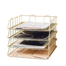 1 pcs Rose Gold Rack Magazine Book Holder Electroplated metal  Baskets Stand Office Desktop File Organizer Cosmetic Storage Box 2024 - buy cheap