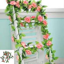 Seda artificial rosa flor guirlanda decoração do casamento videiras secas adereços casa jardim falso flor planta decalques de parede 245cm 2024 - compre barato