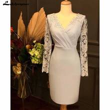 Elegant Mermaid Mother Of The Bride Dresses V Neck With Long Sleeve Appliques Women Wedding Guest Gown Short Mother Dress 2024 - buy cheap
