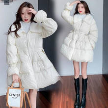 Abrigo de algodón para mujer, chaqueta acolchada de longitud media hacia abajo, versión coreana, con cuello de piel grande, a la moda, novedad, invierno, s78 2024 - compra barato