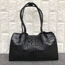 Fashion Lady Top-handle Handbag Authentic Crocodile Skin Women's Large Black Purse Genuine Alligator Leather Single Shoulder Bag 2024 - buy cheap