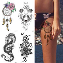 Водонепроницаемая временная татуировка, наклейки Ловец снов, цветы, любовь, мишка, роза, боди, рука, ложные рукава, тату для женщин 2024 - купить недорого