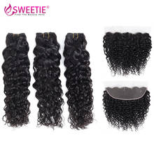 Sweetie pacotes de cabelo humano indiano ondulado, com fechamento frontal de 13x4 rendas, não-remy, 3 pacotes com cabelo frontal 2024 - compre barato