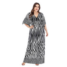 Plus Size Muslim Women Long Maxi Dress Leopard Stripe Abaya Short Sleeve Kaftan Turkish Cocktail Arab Robe Jilbab Caftan Gown 2024 - buy cheap