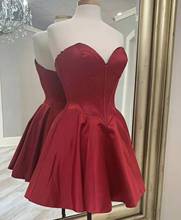 Sexy Red Short A-Line V-Neck Satin Homecoming Dresses with Pockets Knee Length Corset Back Graduation Dresses for Juniors 2024 - buy cheap