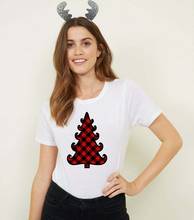Camiseta xadrez de árvore de natal, camiseta da moda para o verão casual e da manga curta, roupa gráfica fofa de natal 2024 - compre barato