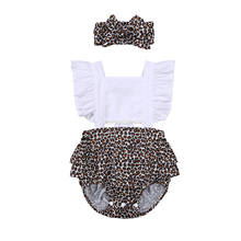 Kids Jumpsuit with Headband, Girls Leopard Print Square Neck Fly Sleeve Romper+ Hair Band for Summer, 0-24 Months 2024 - buy cheap