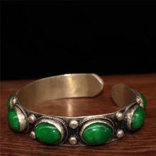 Collection Chinese Tibetan silver carving inlaid emerald bracelet exquisite bracelet decoration gifts 2024 - buy cheap