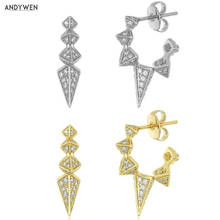Andywen 100% 925 prata esterlina claro zircão longo pico aros feminino rock punk moda de luxo feminino cristal jóias piercing 2024 - compre barato