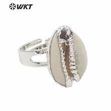 WT-R284 Wholesale Custom Trendy Cowrie Rings Natural Cowrie With Silver Plated With Adjustable Size For Fashion Jewelry Marking 2024 - buy cheap