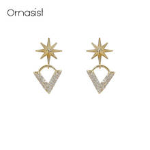 Fashion New Korean Star Stud Earrings Female Shiny Zirconia Geometric V Earring Women Jewelry GIfts 2024 - buy cheap