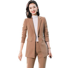 High Quality Fashion Women Ladies Work Pant Suit S-5XL Apricot Black Single Button Slim Business 2 Piece Set 2024 - buy cheap