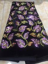 Multicolor Sequins African Lace Fabrics 2019 Embroidered High Quality Black Gold Nigerian Velvet French Tulle Lace Fabric Lace 2024 - buy cheap