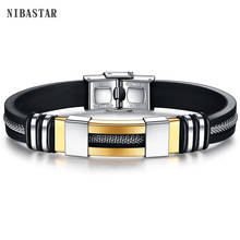 Pulsera de acero inoxidable para hombre, brazalete negro acanalado, con inserción de malla de silicona, Punk, elegante e informal 2024 - compra barato