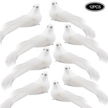12 Pcs White Artificial Pigeon Simulation Feather White Pigeon Wedding Bedroom Living Room Bird Decoration Pet Toy Wedding Decor 2024 - buy cheap