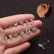 Cartilage Conch Earring Stud Stainless Steel Cartilage Piercing Helix Jewelry Cz Leaf Snake Ear Stud Tragus 2024 - buy cheap