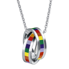 Classic Rainbow Double Circle Men  Women Stainless Steel Necklaces Pendant LGBT Lesbian Female Jewelry 20" Chain 2024 - buy cheap