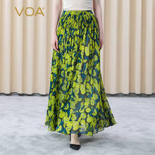 VOA Silk Printed Georgette Double Thin Elegant Natural Waist Pleated Small Fresh Ladies Casual Skirt CE65 Woman Skirts 2024 - buy cheap