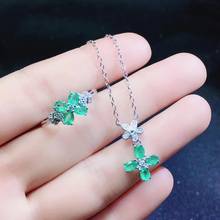 100% 925 Sterling Silver Created natural Emerald Gemstone Rings/Necklace Wedding Jewelry Sets Wholesale 2024 - buy cheap
