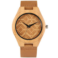 Relogio Feminino Bamboo Wood Watch Men Women Durable Leather Band Diamond Dial Handmade Quartz Wristwatch erkek kol saati 2024 - buy cheap