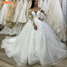 Великолепное белое свадебное платье с изображением Аравии, бальное платье с длинными рукавами и аппликацией из бисера, свадебное платье цв... 2024 - купить недорого