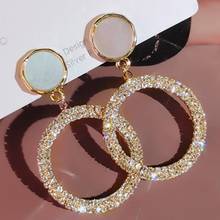 2022 New Arrival Rhinestone Earring Fashion Big Round Bling Brincos Double Circle Hoop Earrings Elegant Women Party Jewelry 2024 - buy cheap