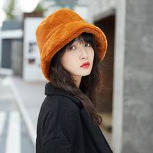 Faux Fur Winter Bucket Hat For Women Girl Fashion Solid Thickened Soft Warm Fishing Cap Outdoor Vacation Hat Cap Lady Panama 2024 - buy cheap