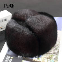 Pudi 170760 Men Mink Fur Hat Men's Mink Fur Trapper Cap Genuine Sheepskin Leather Hunting Hat Ushanka 2024 - buy cheap