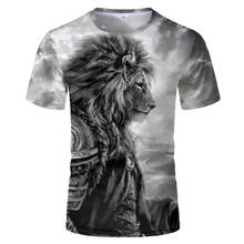Camisas para homens e mulheres, camiseta de verão com estampa de leão, estilo armadura, preto, de manga curta 2024 - compre barato