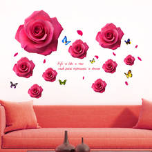 Shijuekongjian-pegatinas de pared de rosas rojas románticas, calcomanías murales de flores artesanales para sala de estar, dormitorio, sala de bodas, decoración del hogar 2024 - compra barato