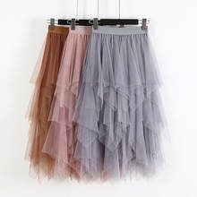 Autumn Summer women vintage Irregular mesh stitching skirt 2020 Women high waist pleated skirts womens lady Casual skirts female 2024 - buy cheap