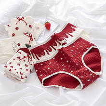 Calcinha feminina de algodão estampado morango, roupa íntima feminina sexy, lingerie macia com laços estilo decoração 2024 - compre barato