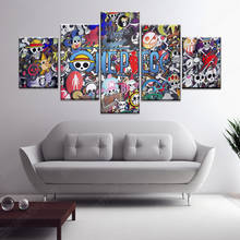 Современные HD печатные картины 5 панелей Аниме One Piece Logo гостиная настенное искусство домашний декор рама холст картина плакат 2024 - купить недорого