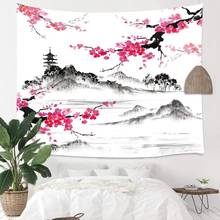 Fuji-Acuarela japonesa con flores de cerezo, tapiz de pared de flor de Sakura, arte para decoraciones del hogar, decoración del dormitorio 2024 - compra barato