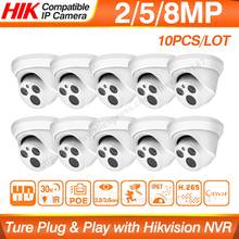 Câmera dome de segurança ip, compatível com hikvision, 5mp, poe, 8mp, 1080p, ir 30m, h.265, p2p, plug & play, segurança, 10 peças 2024 - compre barato